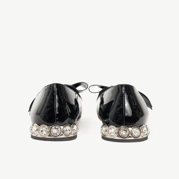 Miu Miu Black Patent Jewel-Heel Bow Pointed-Toe Flats - Picture 4 of 11